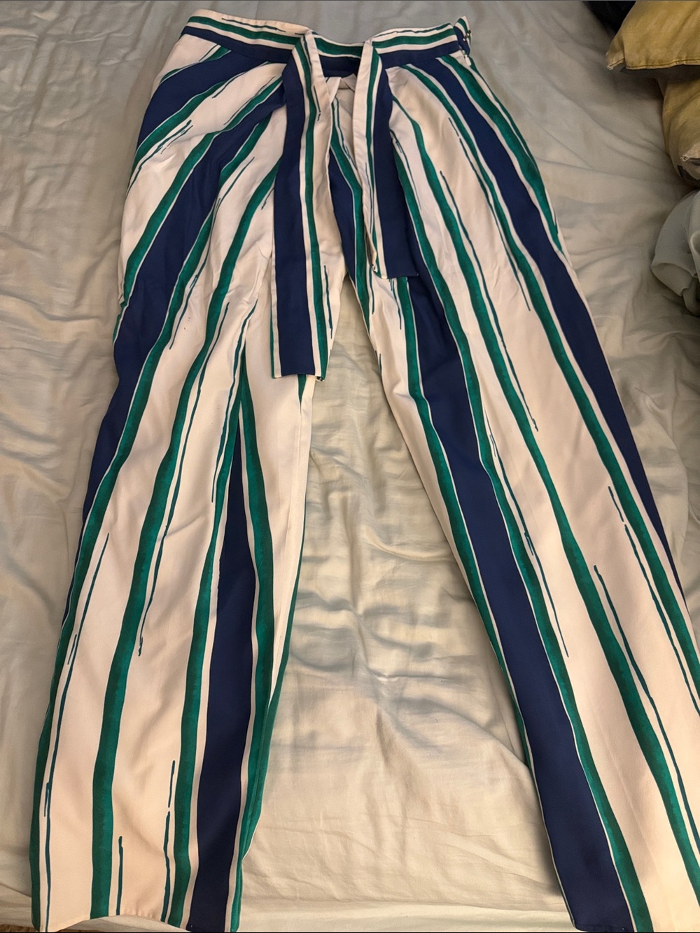 Chloé Green and Navy Striped Trousers